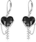 wholesale 925 Sterling Silver Gothic Heart Sword Drop Earrings with Black Stone and Spikes-0-0