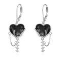wholesale 925 Sterling Silver Gothic Heart Sword Drop Earrings with Black Stone and Spikes-0-0