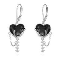 wholesale 925 Sterling Silver Gothic Heart Sword Drop Earrings with Black Stone and Spikes-A-Witches Heart-3