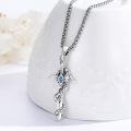 wholesale 925 Sterling Silver Blue CZ Gothic Sword with Rose Skull Snake Pendant Necklace-0-1