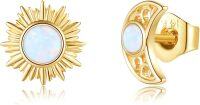 wholesale 14K Gold Opal Sun & Moon Stud Earrings for Daughter/Sister-Moon Sun