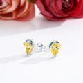 wholesale 925 Sterling Silver Yellow Citrine Green Cz Flower Stud Earrings-0-1