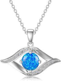 wholesale 14K White Gold Sterling Silver D Color VVS Clarity Evil Eye Diamond Greek Protection Pendant Necklace-Sterling Silver-B09:Blue opal-B09:Blue opal Sterling Silver