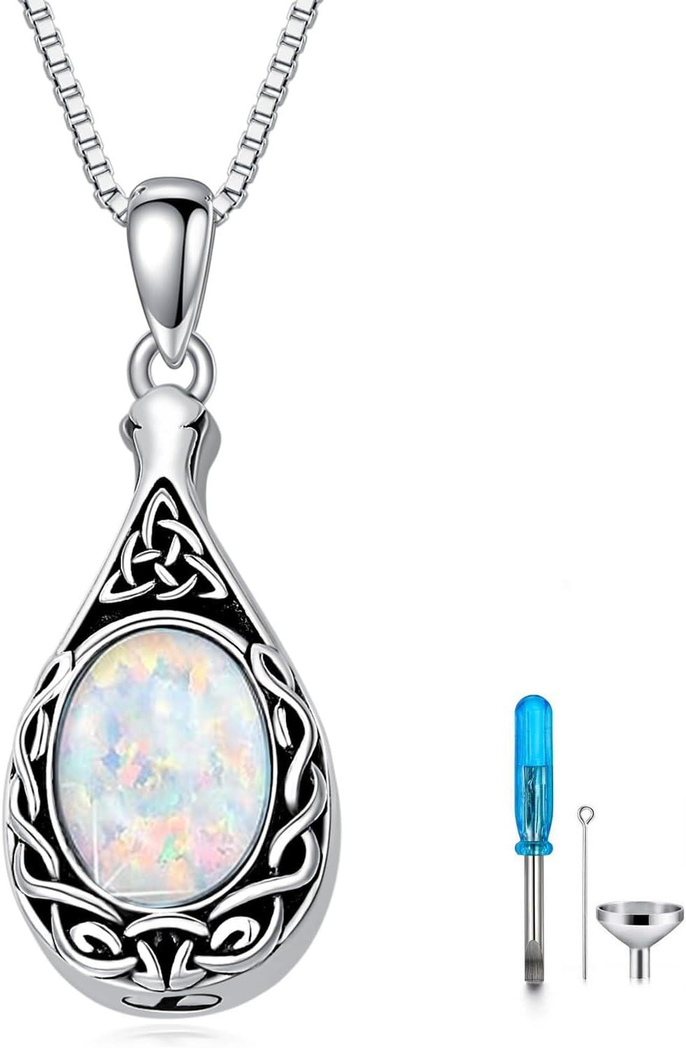 Sterling Silver Moonstone Opal Turquoise Larimar Black Onyx Cremation Jewelry for Ashes-Non-custom-B-Opal Custom-B-Opal-Custom-B-Opal-B-Opal Non-custom