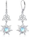 wholesale 925 Sterling Silver Celtic Moonstone Sun Leverback Filigree Drop Earrings-0-0