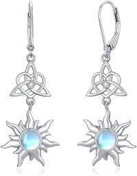 wholesale 925 Sterling Silver Celtic Moonstone Sun Leverback Filigree Drop Earrings-H