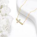 wholesale 14K Gold Opal Sideways Cross Pendant Necklace - Religious Gifts for Women-0-4