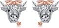 wholesale 925 Sterling Silver Highland Cow Head Bow Tie Flower Stud Earrings - Mother's Day Gift-0-0