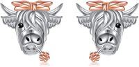 wholesale 925 Sterling Silver Highland Cow Head Bow Tie Flower Stud Earrings - Mother's Day Gift-Highland Cow