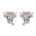 wholesale 925 Sterling Silver Highland Cow Head Bow Tie Flower Stud Earrings - Mother's Day Gift-0-0
