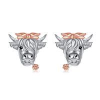 wholesale 925 Sterling Silver Highland Cow Head Bow Tie Flower Stud Earrings - Mother's Day Gift-Highland Cow
