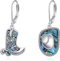 wholesale 925 Sterling Silver Abalone Shell Cowboy Boots & Circle Pendant Drop Earrings-cowgirl hat