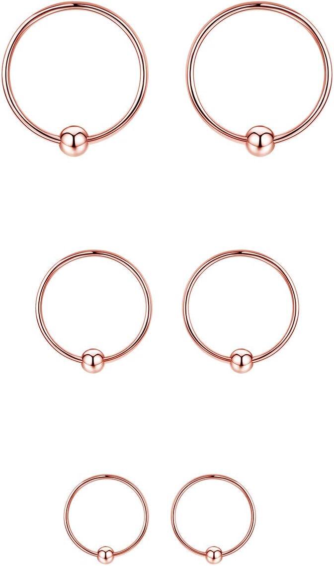wholesale Rose Gold 925 Sterling Silver Small Ball Studs Minimalist Hoops 6 Pairs Set-0-0