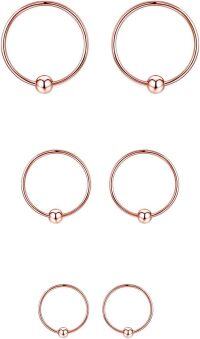 wholesale Rose Gold 925 Sterling Silver Small Ball Studs Minimalist Hoops 6 Pairs Set-Rose Gold-10\/12\/14mm