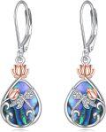 wholesale 925 Sterling Silver Teardrop Dragonfly Lotus Flower Drop Earrings with Labradorite and Shell Inlay-0-0