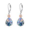wholesale 925 Sterling Silver Teardrop Dragonfly Lotus Flower Drop Earrings with Labradorite and Shell Inlay-0-0