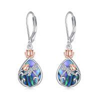 wholesale 925 Sterling Silver Teardrop Dragonfly Lotus Flower Drop Earrings with Labradorite and Shell Inlay-08-Abalone Shell Earrings