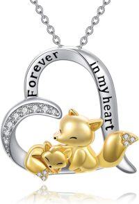 wholesale 925 Sterling Silver Metal Foxy Love Heart Pendant Necklace Gifts for Her-two foxes
