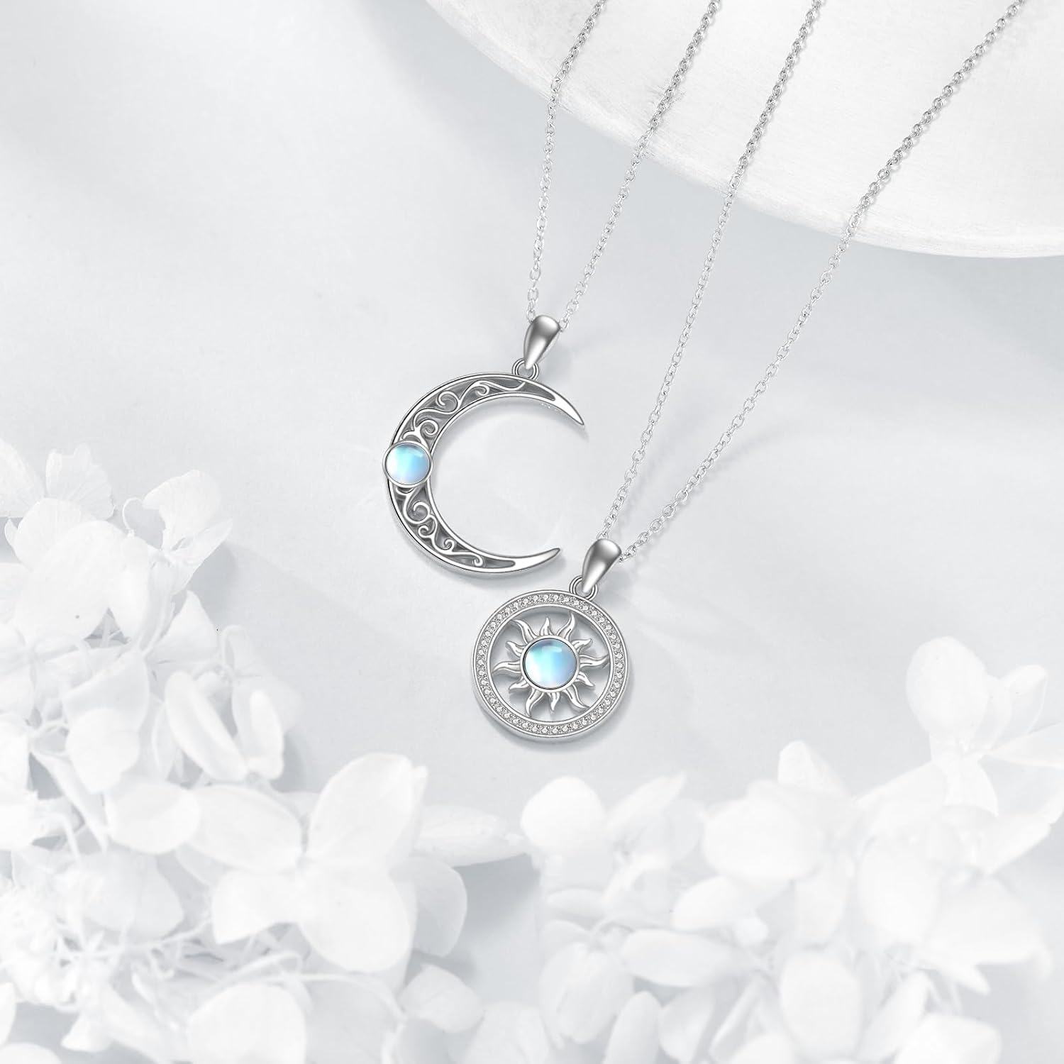 Sterling Silver Couples BFF Necklace w Cross Yin Yang Sun Moon Mountain Wave Pendant-0-2
