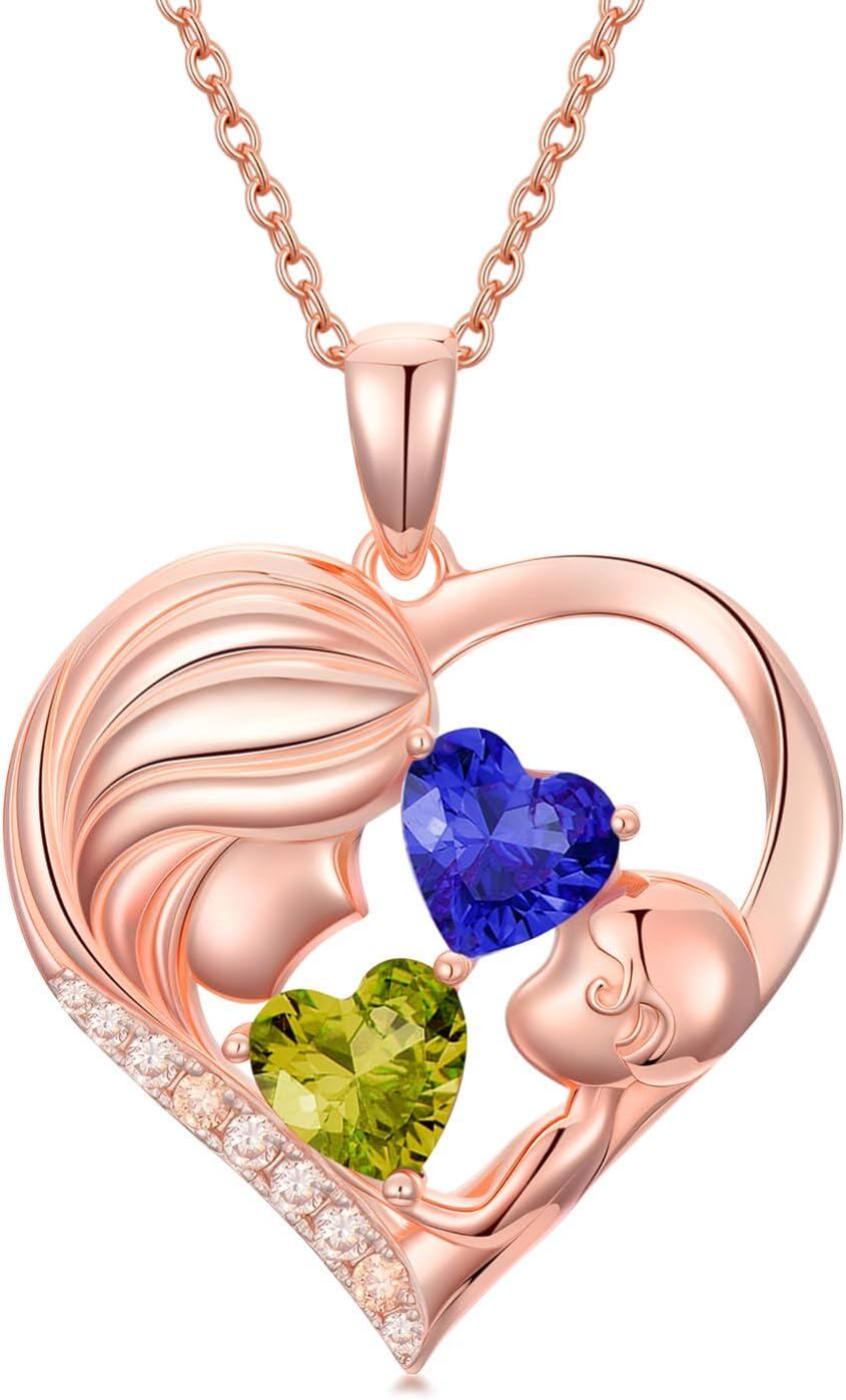  Metal Stone Heart Pendant Necklace Mother s Day Birthday Gift for Women -08-09-Aug-Sept Birthstone-08-09-Aug-Sept Birthstone