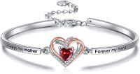 wholesale TOUPOP 925 Sterling Silver Bracelet For Mother Adjustable Two Heart Bangle For Mom From Daughter Birthday Gifts For Mom From Son Always My Mother Forever My Friend Jewelry Gifts For Women -undefined