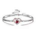 TOUPOP 925 Sterling Silver Bracelet Two Heart Bangle Adjustable Gift-0-0