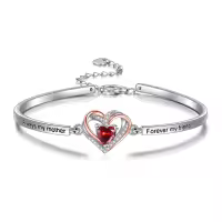 TOUPOP 925 Sterling Silver Bracelet Two Heart Bangle Adjustable Gift-undefined