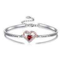 TOUPOP 925 Sterling Silver Bracelet Two Heart Bangle Adjustable Gift-undefined