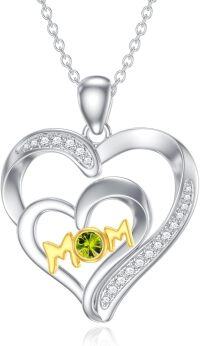 wholesale 925 Sterling Silver Synthetic Birthstone Heart Mom Necklace Women s Gift-August