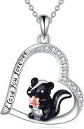 wholesale 925 Sterling Silver Black Skunk in Heart Pendant Necklace for Women Girls Gifts-0-0