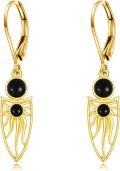 wholesale 10K Gold Black Onyx Owl Shape Filigree Boho Leverback Earrings-0-0