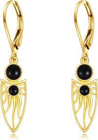 wholesale 10K Gold Black Onyx Owl Shape Filigree Boho Leverback Earrings-D Style-black onyx earrings