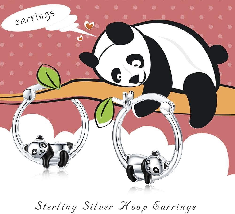 925 Sterling Silver Panda Animal Charm Huggie Hoop Earrings for Women Girls  43mm Diameter-0-1