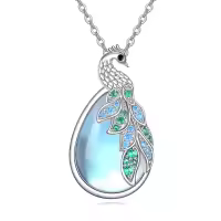 wholesale 925 Sterling Silver Blue Moonstone & Green Crystal Peacock Pendant Necklaces Wholesale for Women-peacock 1