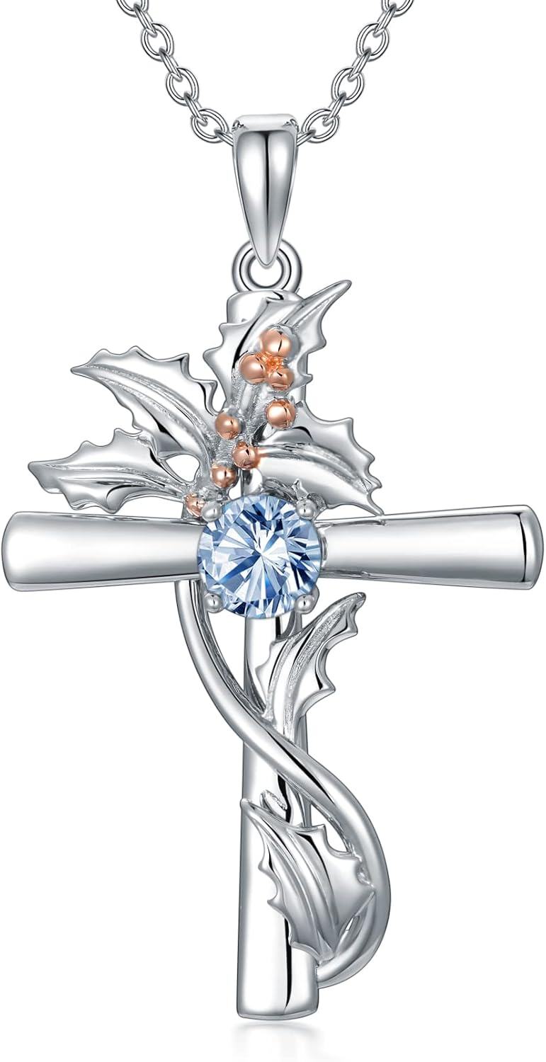 Sterling Silver 12 Birthstone Flower Pendant Necklace for Women-12-December-Holly