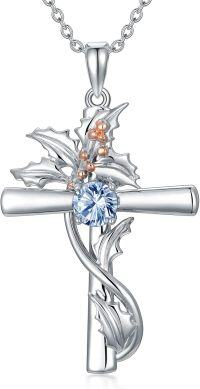 wholesale 925 Sterling Silver 12 Birthstone Flower Pendant Necklace for Women-12-December-Holly