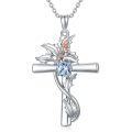 wholesale 925 Sterling Silver Cross Pendant With Red Gemstone And Lily Design-0-42