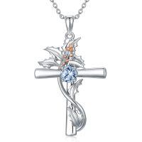wholesale 925 Sterling Silver Cross Pendant With Red Gemstone And Lily Design-12-December-Holly