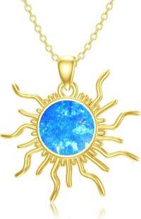 wholesale 925 Sterling Silver Gold Plated Opal Sun Necklace for Women Dainty Colorful Stone Pendant Jewelry Birthday Gift for Her-E_Sterling Silver Gold_Blue
