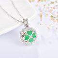 wholesale 925 Sterling Silver Green Jade Clover Heart Locket Pendant Urn Keepsake Memorial Jewelry for Women with Funnel and Fillers-0-1