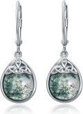wholesale 925 Sterling Silver Green Moss Agate Triquetra Drop Earrings-0-0