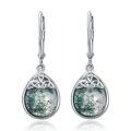 wholesale 925 Sterling Silver Green Moss Agate Triquetra Drop Earrings-0-0