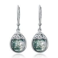wholesale 925 Sterling Silver Green Moss Agate Triquetra Drop Earrings-Celtic Knot