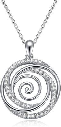wholesale 925 Sterling Silver Gold Over Sterling Silver & Zircon Spiral Pendant Necklace for Women-Silver01