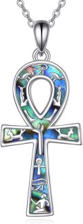 wholesale 925 Sterling Silver Abalone Shell Egyptian Ankh Cross with Eye of Horus Pendant for Women's Necklaces Gifts-0-0