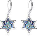 wholesale 925 Sterling Silver Abalone Shell Star of David Leverback Drop Earrings-0-0
