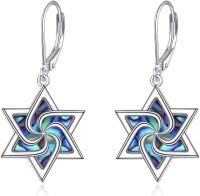 wholesale 925 Sterling Silver Abalone Shell Star of David Leverback Drop Earrings-star of david