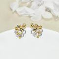 wholesale 925 Sterling Silver Honeycomb & Bee Stud Earrings - Gold Plated with Cubic Zirconia Accents-0-3