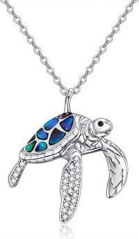 wholesale 925 Sterling Silver Blue Abalone Shell Inlay Sea Turtle Charm Pendant Necklace with Cubic Zirconia Accents and Extender Chain (14+3)-2-Turtle-Abalone Shell
