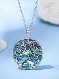 wholesale 925 Sterling Silver Bear Paw Print Abalone Shell Inlay Round Pendant Necklace - Unique Gifts for Her Him-0-1